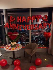 Happy Anniversary Decoration Set, Happy Anniversary Banner, ILOVEYOU Foil Banner Balloon, Red Heart Foil, Red Latex, Heart Shaped Foil Balloon, Bow Balloon, Suitable For Valentine's Day, Anniversary, Engagement, Proposal, Wedding, Romantic Home Decor - Multicolor - View 2