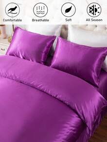 3pcs/set Purple Satin Duvet Cover Set (1 Duvet Cover + 2 Pillowcase) Modern Polyester Bedding Set For Home, All Season - Purple - View 2