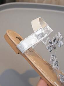 1 Pair Fashionable Shiny & Beautiful Flower Decorated Flat Sandals, Fairy Style, Perfect For Summer Wear - Silver - View 8