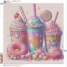 1 Set 5D Diamond Painting Kit - "Sweet Dreamy Food Style - Cream Ice Cream Donut", Large Size Full Drill Round Acrylic Diamond Art DIY Painting Set, Frameless Mosaic Craft, Suitable For Home And Office Desktop Decor - Multicolor - View 5