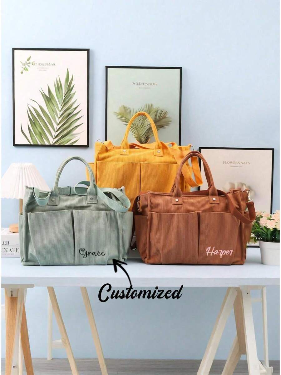 Túi đeo chéo bằng vải nhung kẻ cá nhân hóa, quà Giáng sinh in tên riêng cho mẹ hoặc bạn bè, túi đeo vai nhiều ngăn, quà tặng ngày lễ