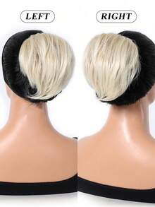 Tóc giả búi ngắn, tóc giả búi đuôi ngựa, tóc giả tổng hợp có lược và dây rút, dành cho nữ, màu vàng tro. - Vàng - Xem 3