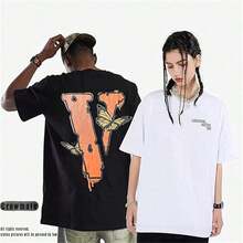 Fashion Men's Short Sleeved-Shirt V Letter Printed Tops Casual Couple-Shirt Hop Short Sleeved Tops - V8 型 - 查看 10