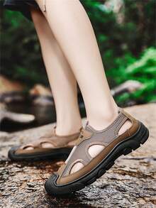 Plus Size Men's Outdoor Toe Cover Sandals, Casual Sports Sandals, Driving Shoes - Brown - View 8