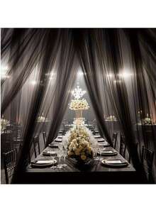 1片多色DIY薄纱面料，适用于新娘头饰、蚊帐、缝纫、摄影背景、婚礼装饰、派对、生日、家居装饰、户外等场合。 - 黑色 - 查看 4