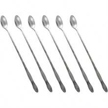HorntideJuego de cuchara de mezcla de 6 piezas 10 pulgadas 26 cm Cucharas de mango largo para helado Bebida fría Jugo de fruta Cóctel de agitación y más - pulido de espejo de acero inoxidable - plateado - Ver 1
