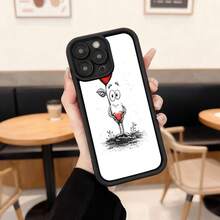 Cubierta de teléfono con borde negro y diseño blanco con ilustración de personaje de corazón rojo y hoja para uso diario en cafeterías y espacios urbanos,Aplicable a los teléfonos de la serie Apple y Galaxy - Burdeos - Ver 3
