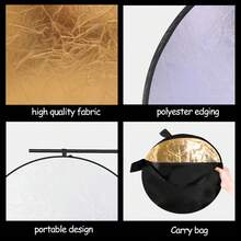 5合1可折叠摄影反光板套装（12英寸/24英寸/31英寸/43英寸）| 半透明柔光罩 + 银色/金色/白色/黑色、蓝色和绿色反光面 | 便携式多碟套装，带收纳袋，适用于影棚照明、户外人像拍摄以及冬季假期、旅行、影棚和户外补光、直播、摄影等内容创作。 - 均碼 - 查看 6