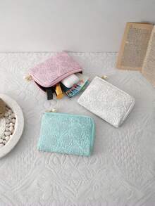 1pc Embossed Rose Print Large Capacity Makeup & Miscellaneous Storage Bag With Zipper Closure Pocket, French Romantic Style Cosmetic Bag, Coin Purse, Essential For Students, Office Workers, Travel & Holiday Makeup Bag Make Up Bag Makeup Pouch Toiletry Bag Wash Bag Travel Essential Cruise Essential Vacation Essentials For Men Women Travel Containers Holiday Essential Gifts For Women - Multicolor - View 8