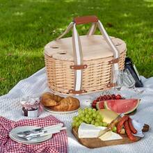 Picnic Basket Set - Insulated Wicker Basket With Folding Wine Table, Picnic Set With Inner Lining For Couples, Camping, Outdoor, Valentine's Day (White Flower) - Whiteflower - View 5