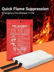 2条装防火毯 - 应急阻燃毯，39.37英寸 x 39.37英寸 - 玻璃纤维灭火毯，适用于厨房、家庭、学校、壁炉、烧烤架、车辆、办公室和仓库，带4个挂钩