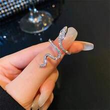 1pc Adjustable Y2K Elegance Snake Ring With Shiny Rhinestones - Perfect Accessory For Festivals, Parties And Everyday Glamour! - 樣式 1 - 查看 5