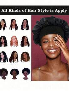 3/1 真丝睡帽，缎面发帽，柔软弹力真丝睡帽，卷曲真丝发带，女士纯色宽边弹力真丝光滑缎面时尚睡帽，休闲舒适柔软透气日常发型发帽，返校季、婚礼礼物，睡眠帽，睡帽 - 彩色 - 查看 3