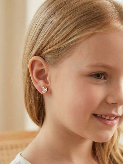 1 Pair Cute & Elegant Stainless Steel Zirconia Heart Decorated Earrings, Children's Jewelry Accessories
