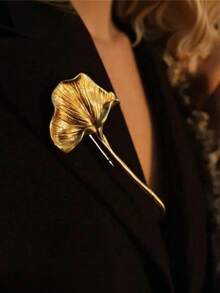 1枚不对称褶皱超大银杏叶胸针，复古优雅简约金属胸针，女士束腰时尚连衣裙外套配饰，简约衬衫配饰 - 彩色 - 查看 2