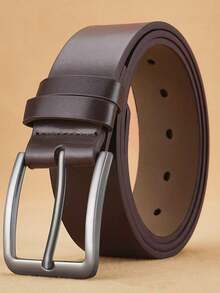 Men's Casual Leather Jeans Belt, Classic Work Business Formal Belt With Claw Buckle, All Seasons Plain Design, 1/2 Pieces Set - Coffee Brown - View 7