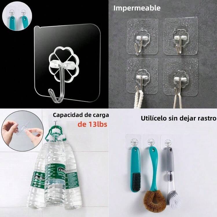 Ganchos Adhesivos para Pared 24PCS Ganchos para Pared que Soportan hasta 13lbs Clavos Adhesivos para pared Impermeables y Reutilizables ganchos Transparentes para Cocinas Baños Dormitorios Techo - Ciruela - Añade 4