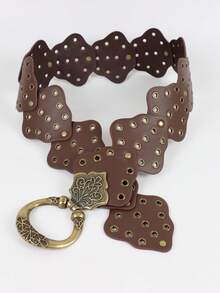 1pc Women's Wide Rivet Belt, Punk Western Style Wide Waist Belt, Casual Fashion Item, Suitable For Holiday Outfits