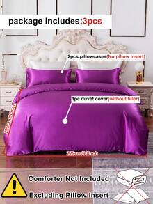 3pcs/set Purple Satin Duvet Cover Set (1 Duvet Cover + 2 Pillowcase) Modern Polyester Bedding Set For Home, All Season - Purple - View 4