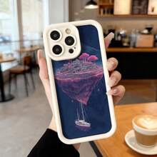 Cubierta de teléfono con borde negro diseño de isla flotante rosa y barco en el mar azul para uso diario en cafeterías y salas de estar,Aplicable a los teléfonos de la serie Apple y Galaxy - Blanco - Ver 7