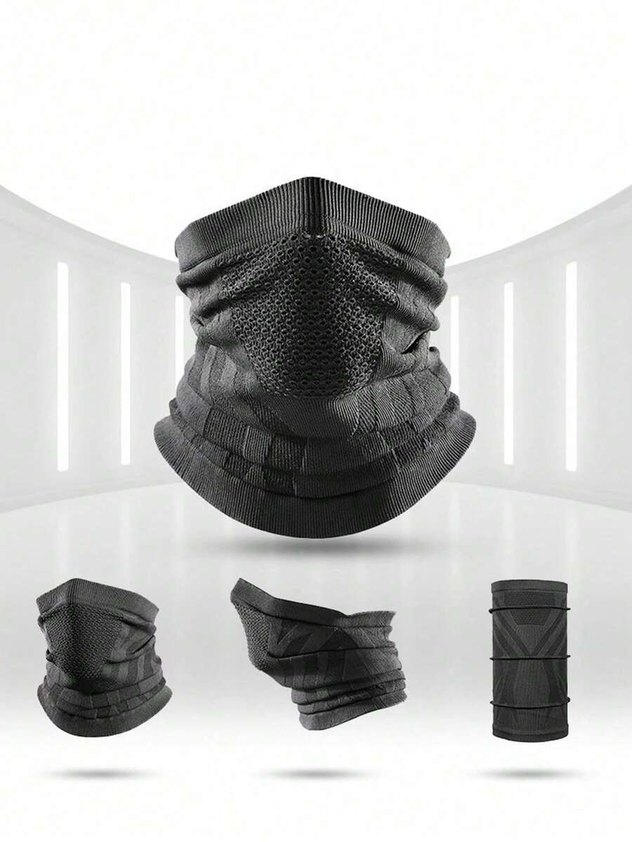 All-Season Tactical Scarf Breathable Cycling And Hunting Mask, Summer Running, Hiking, Skiing Sports Neck Gaiter Scarf, Men's New Full-Face Protective Warm Neck Gaiter Hat, Windproof Mask, Hiking Scarf, Full-Face Scarf, Skiing, Cycling, Sun Protection, UV-Resistant Outdoor Headwear, UV-Resistant Cycling Protective Scarf, Seamless Magic Scarf, Neck Gaiter Mask Headwear. - Black - View 1