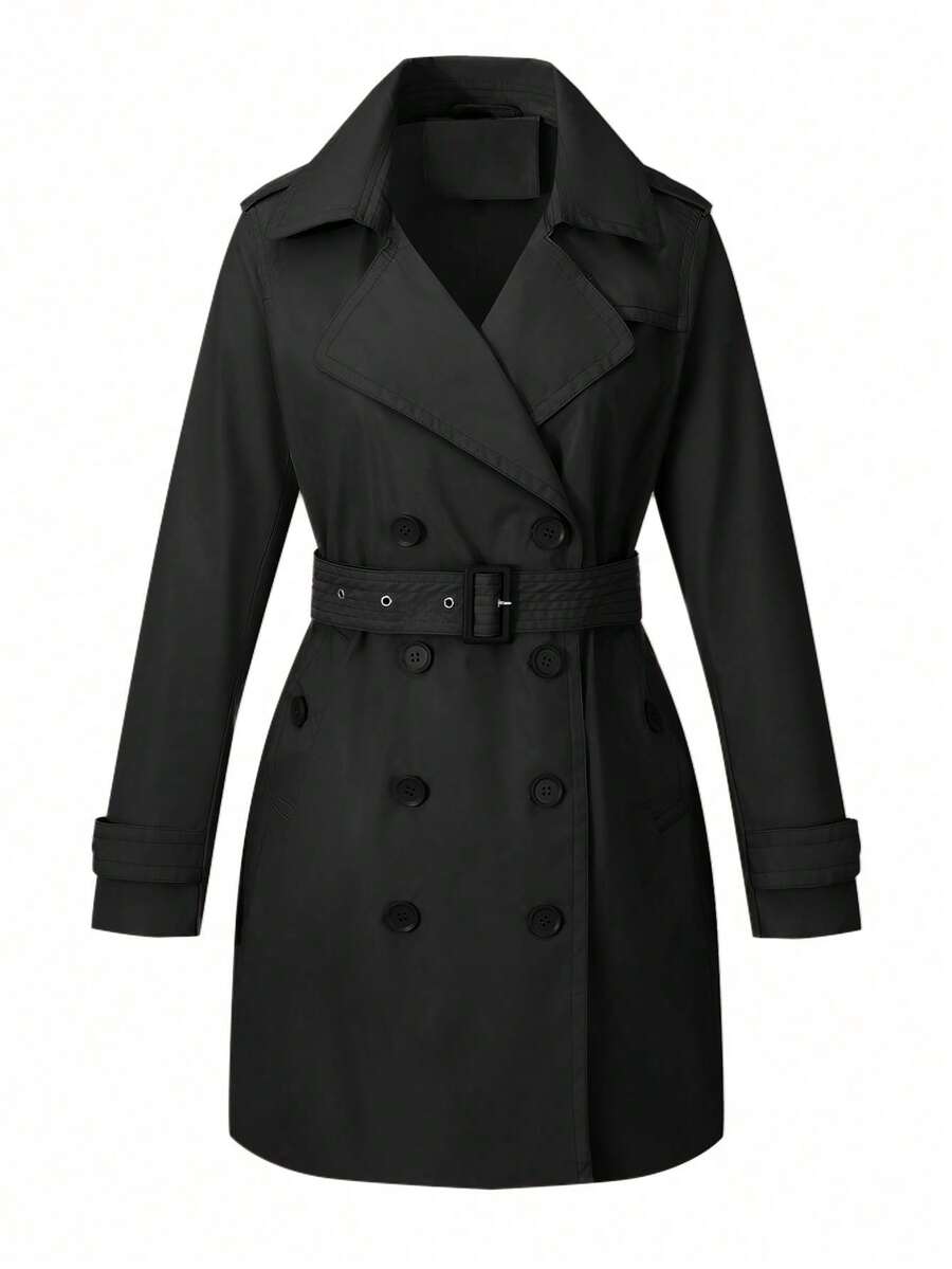 Women's Mid-Length Pocket Jacket, Designed For Commuting In Spring And Autumn Black - Black - View 1
