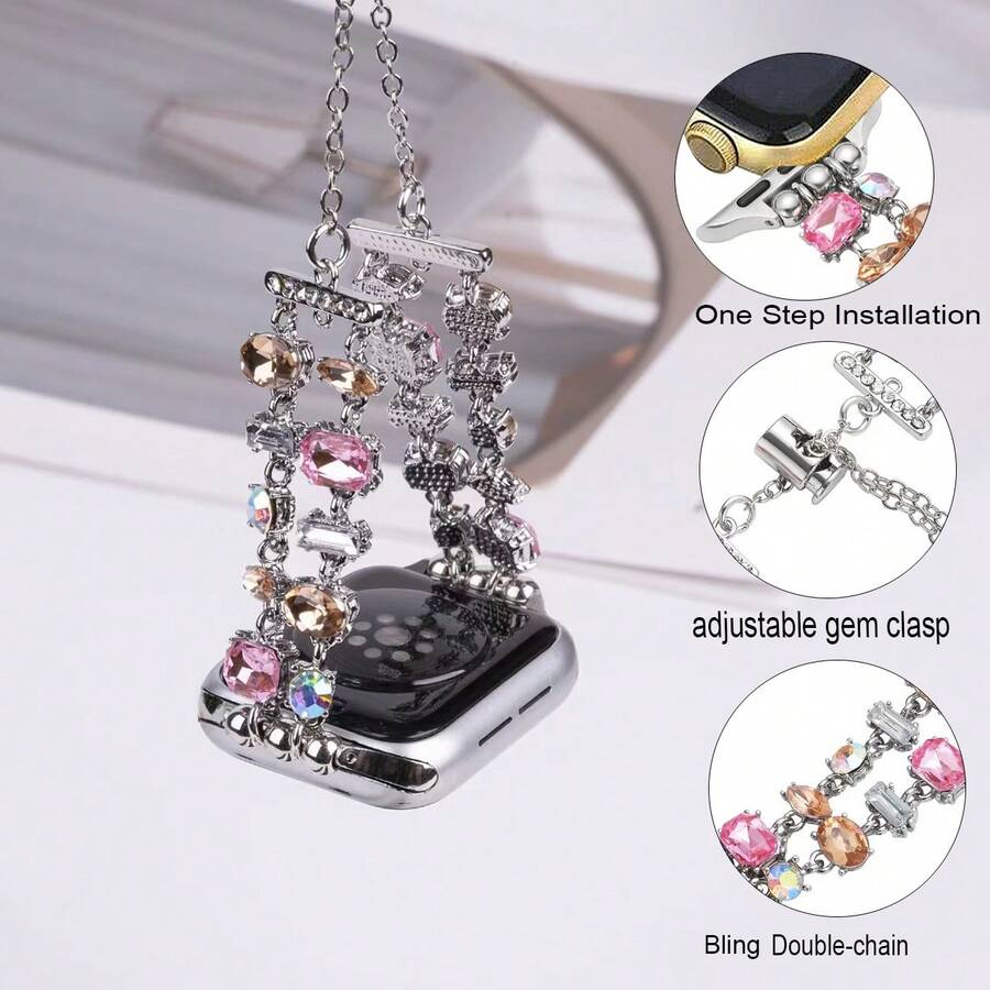 1条闪亮链式表带，兼容表带38/40/41/42/44/45/46/49mm，适用于 Ultra 3/2/1 Series 11 10 9 8 7 6/SE 5 4 3 2 1多款机型，替换表带 - 手表配件