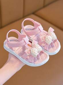1 Pair Kids Sandals, Girls Butterfly & Strawberry Design Indoor/Outdoor Beach Sandals, Suitable For Spring/Summer - Pink - View 2