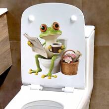 BRUP 1 件可爱动物马桶贴纸，趣味浴室贴纸，儿童适用，自粘可移除墙贴，卡通熊猫猫青蛙浴室装饰，家居浴室墙贴 - 彩色 - 查看 10