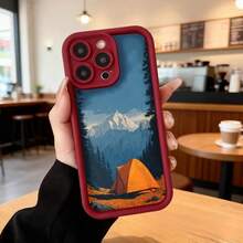 Cubierta de teléfono con borde negro y diseño de montaña naranja para camping al aire libre ideal para amantes de la naturaleza,Aplicable a los teléfonos de la serie Apple y Galaxy - Blanco - Ver 5