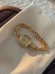 1pc Gold Square Bracelet Women's Quartz Watch Exquisite Compact And Fashionable Suitable For Daily Matching Birthday/Graduation Gifts Casual - Gold - View 6