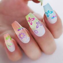 24 Sheets 3D Glow In The Dark Neon Nail Stickers Glittery Glossy Self-Adhesive Nail Art Stickers Butterfly Heart Flower Nail Art Decoration For Women Girl DIY Nail Art Deco - Multicolor - View 5