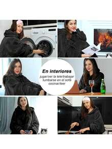 Maxi Sudadera de Felpa, Sudadera Afelpada Unitalla, Con Colores diferentes - Negro - Ver 3