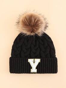 1顶婴儿字母针织帽，柔软、保暖、舒适，适合男孩女孩秋冬季户外佩戴。 - 黑色 - 查看 43