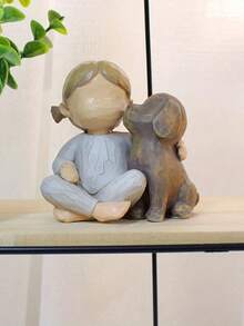 1pc Cute Angel Girl Doll Holding A Puppy, Suitable For Placing In Living Room Or Bookshelf As Home Decor. This Resin Puppy Figurine Is Great For Home, Bedroom, Office And Student Use, Also Ideal For Wedding, House Decoration And Party Decoration, Makes A Great Gift.