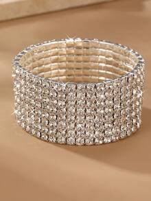 1pc Women's Elegant 8 Crystal Row Rhinestone Bracelet, Fashionable Wedding, Party And Daily Accessory - Silver - View 1