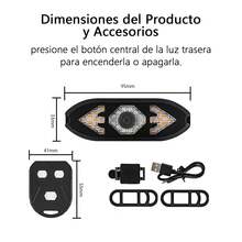 Luz Trasera de Bicicleta con Intermitentes,Direccionales para Bicicleta con Alarma de Giro de 120dB,Control Remoto Inalámbrico,5 Modos de Luz,Recargable USB,Inclinación Ajustable,Ciclismo Segu ridad - A - Ver 3