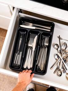 1pc Silver Cutlery Organizer Tray, Kitchen Spoon Holder Rack, Silverware Utensil Organizer, Kitchen Storage Rack, Drawer Compartment Cutlery Organizer Box, In-Cabinet Knife Fork Chopstick Holder, Kitchen Organizer, Drawer Knife Fork Spoon Divider Tray - 彩色 - 查看 5