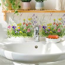 Colorful Flower And Grass Stickers, Bathroom Toilet Wall Stickers, Decoration Stickers, Waterproof Self-Adhesive Ready-To-Use Stickers For Beautifying PVC Materials