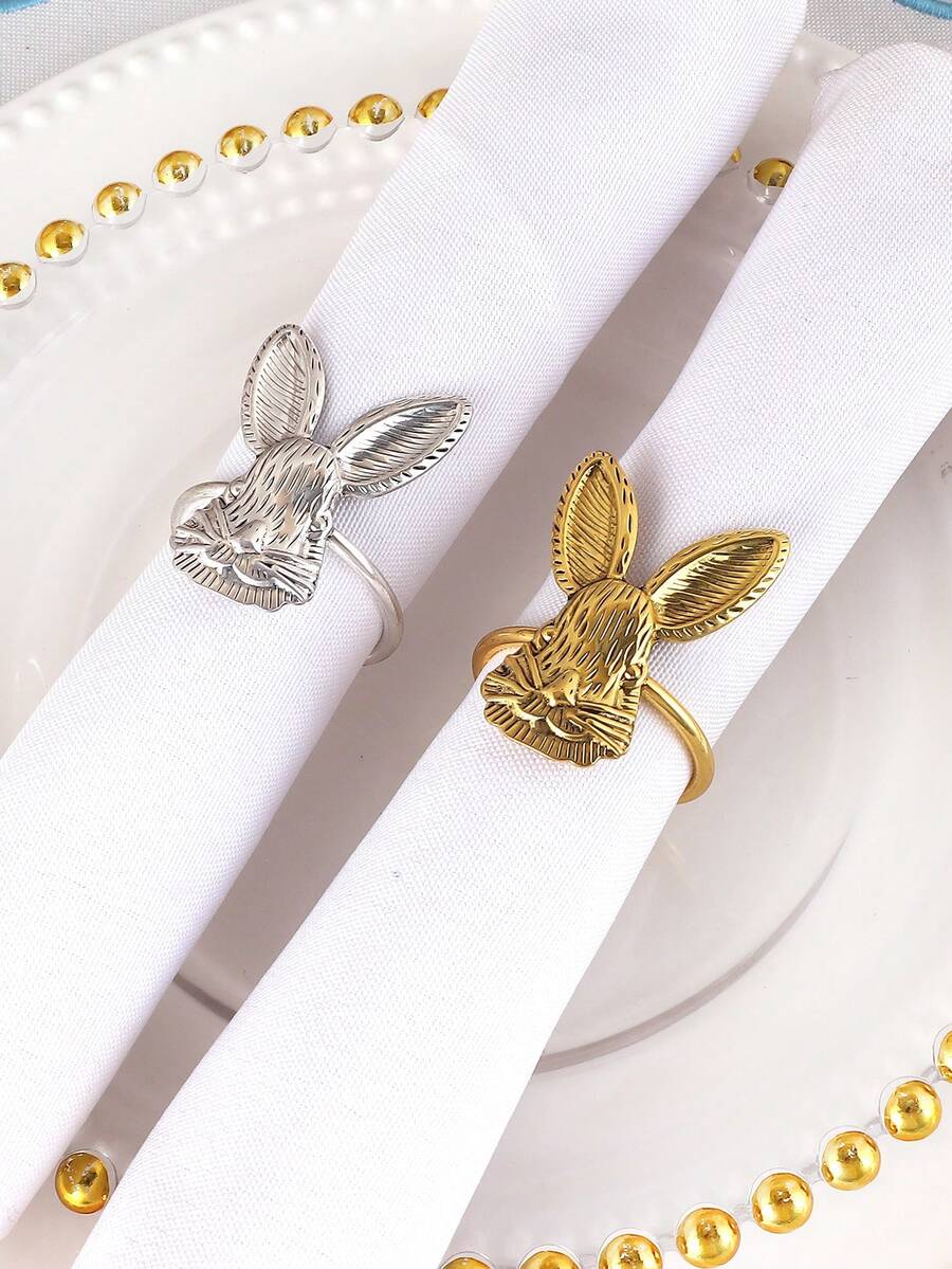 6个复古金色复活节兔子耳朵餐巾环，适合复活节派对主题餐桌装饰餐巾环，兔子耳朵餐巾环 - 彩色 - 查看 1