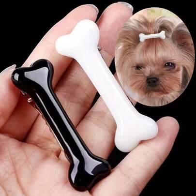 2/4pcs Bone Shaped Dog/Cat Hair Clips, Simple Black & White Bone Hair Clips, Cute Cartoon Creative Clips, Funny & Practical Pet Fashion Hair Clips, Pet Decoration Hair Clips, Pet Bangs Clips, Universal Pet Hair Accessories, Bone Shaped Dog Hair Clips, Suitable For Yorkshire Terrier And Other Small Breeds