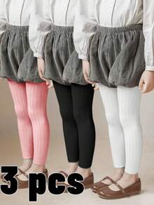3 pares de mallas ajustadas de unicolor para niñas, con ajuste cómodo y elástico, adecuadas para todas las estaciones, excelentes para uso diario - Multicolor - Ver 26