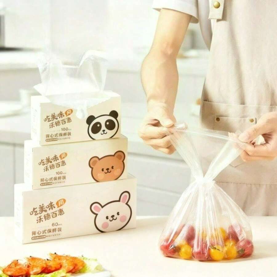 Thicked Disposable Food Plastic Bag With Handle Fruit Vegetable Storage Bag Fridge Fresh-Keeping Bag Kitchen Packaging Bag - Multicolor - View 1