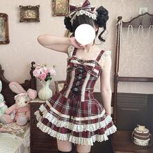 Heartbeat Praise *JSK] Zhijinyuan Lolita Original Autumn Two-Dimensional Lei Dress Lolita Dress - 酒紅色格JSK - 查看 12