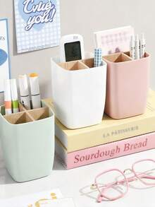 Hộp đựng đồ dùng văn phòng, phòng tắm, phòng ngủ đa năng hình cây tre bằng nhựa, có 3/4 ngăn, kèm giá đựng bút và hộp đựng trang sức, thích hợp cho văn phòng, phòng tắm, phòng ngủ - Có thể đựng bông tai, nhẫn, mỹ phẩm, vật dụng nhỏ (Thiết kế nhỏ gọn để cất trên bàn làm việc và trong ngăn kéo). - Nhiều màu - Xem 2