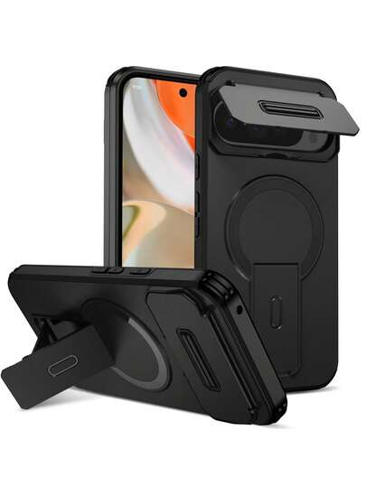 Armor Flip Cover Camera Window Foldable Magnetic Wireless Charging Splicing 2-In-1 TPU Phone Case For Pixel 9 Pro XL 10 9 Pro 9A 5G, Cool & Fashionable Shockproof Kickstand Back Cover