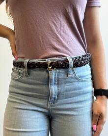 CTM Women's Leather Braided Skinny Casual Belt, Available In Brown, White,  One Size Leather Casual And Jean Belts - 棕色 - 查看 4