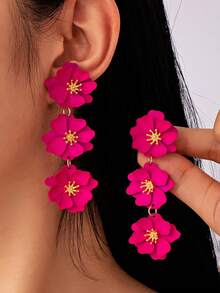 1 Đôi bông tai kẹp mặt dây chuyền hình hoa màu hồng tinh tế, kiểu dáng tối giản không cần xỏ lỗ, phù hợp cho thanh thiếu niên, quà tặng cho Lễ Tạ ơn, Năm mới, Ngày Valentine, Ngày của Mẹ. - Kiểu 7 - Xem 2