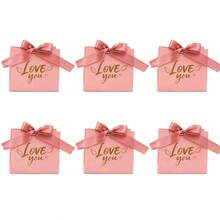 6个情人节爱心礼盒，金色箔纸“爱之翅膀”礼盒，配丝带，可用作婚礼回礼袋、婚礼装饰礼盒、红色心形糖果盒、婚礼派对用品，适用于盛放婚礼糖果和情人节巧克力，礼品包装盒