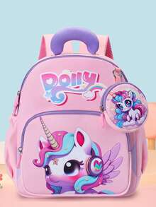 One Piece Of Zippered, Color-Block Cartoon Dinosaur/Unicorn Backpack With A Small Attached Pouch, Featuring Comfortable And Adjustable Shoulder Straps. It Meets Basic Storage Needs, Holding Items Such As Tissues, Keys, And A Coin Purse. Suitable For Teenagers, And Ideal For Outings, Commuting, Short Trips, And Everyday Use. A Perfect Holiday Gift.
